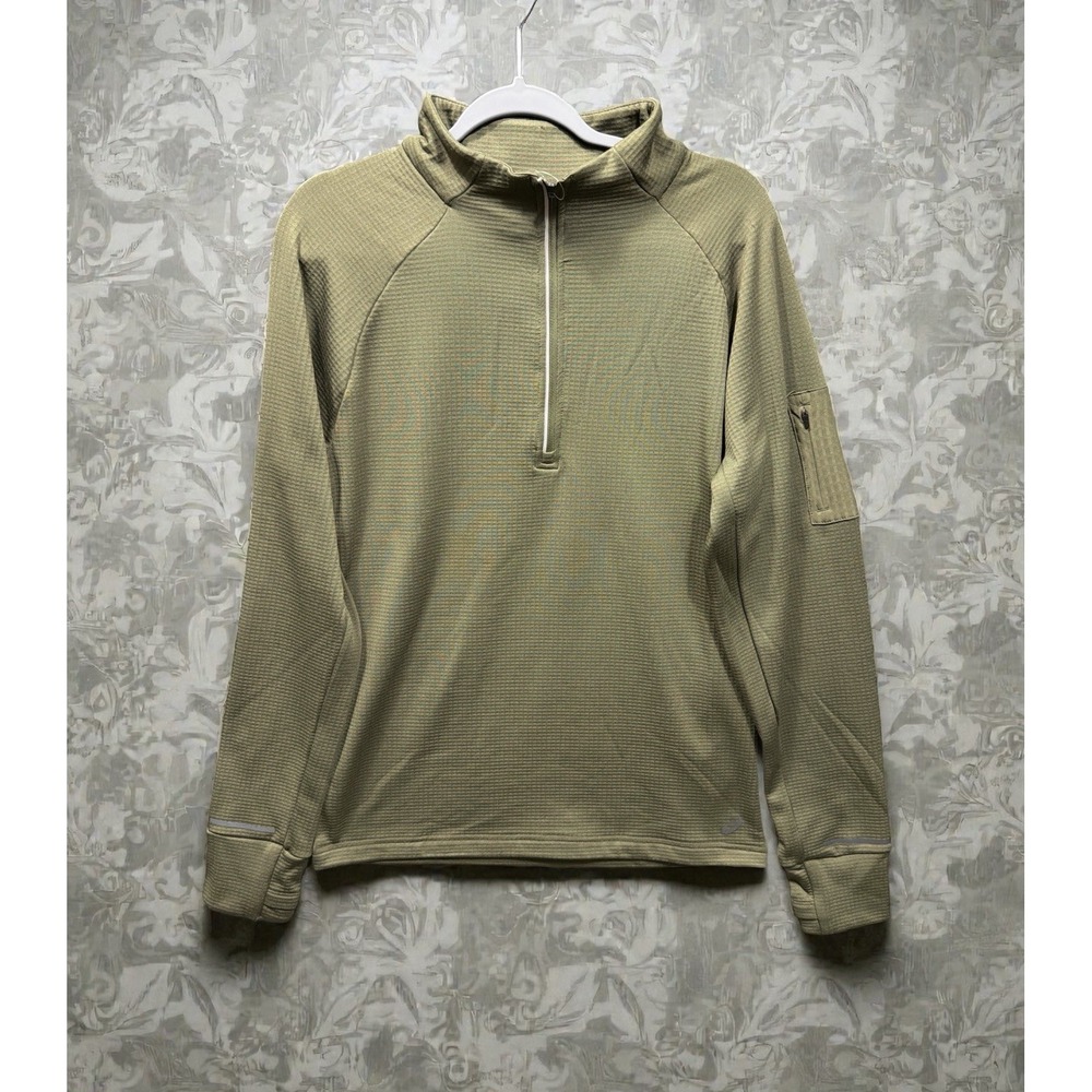 ASICS Mens Knit Grid FLC 1/4 Zip Pullover Hoodie Green Small Running Workout